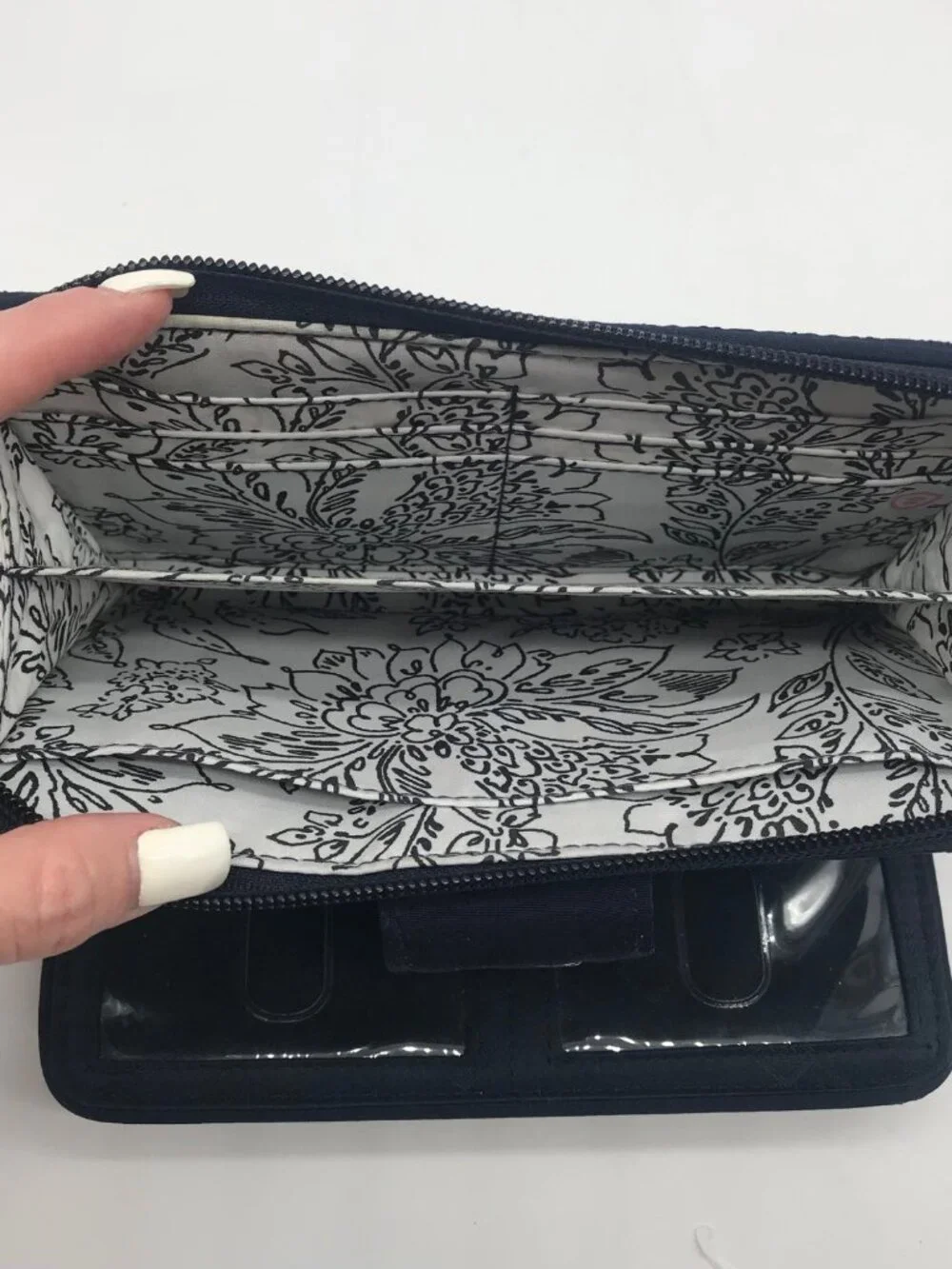 Vera Bradley Classic Navy Microfiber RFID Turnlock Wallet